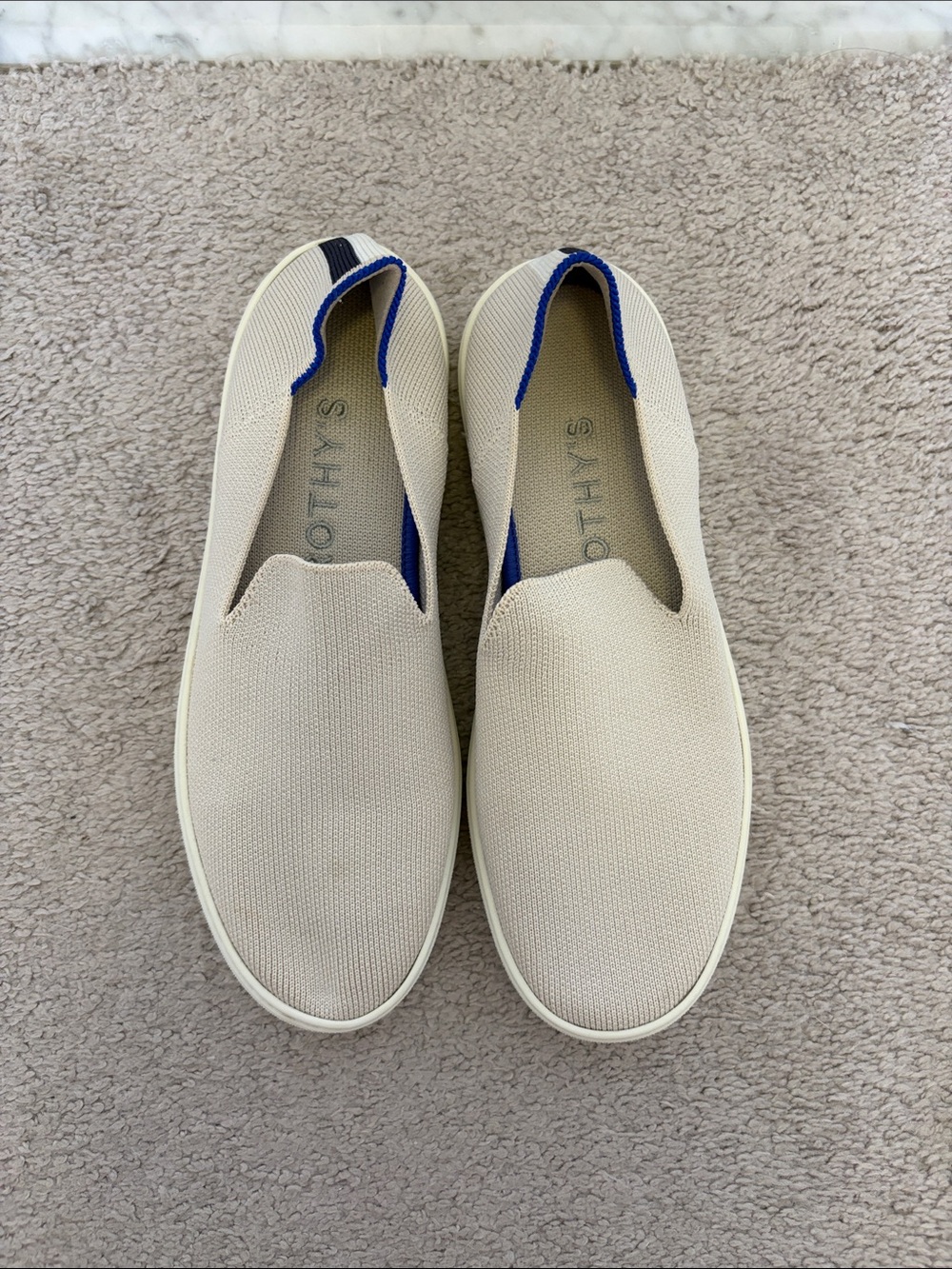 Rothy's Cream Slip-On Loafers with Blue Trim - Women